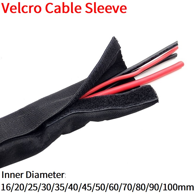 Cable Sleeve With Velcro Tape PET Braided 16mm 100mm Open Nylon