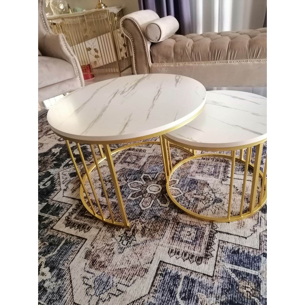 Meja Kopi Corak Marble Coffee Table Marble Design Gold Viral Shopee