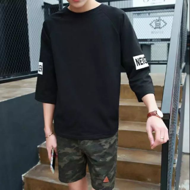 Oversized Korean Fashion Men Elbow Length Sleeve tee Three Quaters