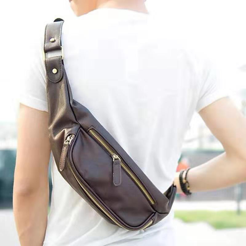 Korean Style Men Leather Casual Chest Waist Bag Crossbody Bag for