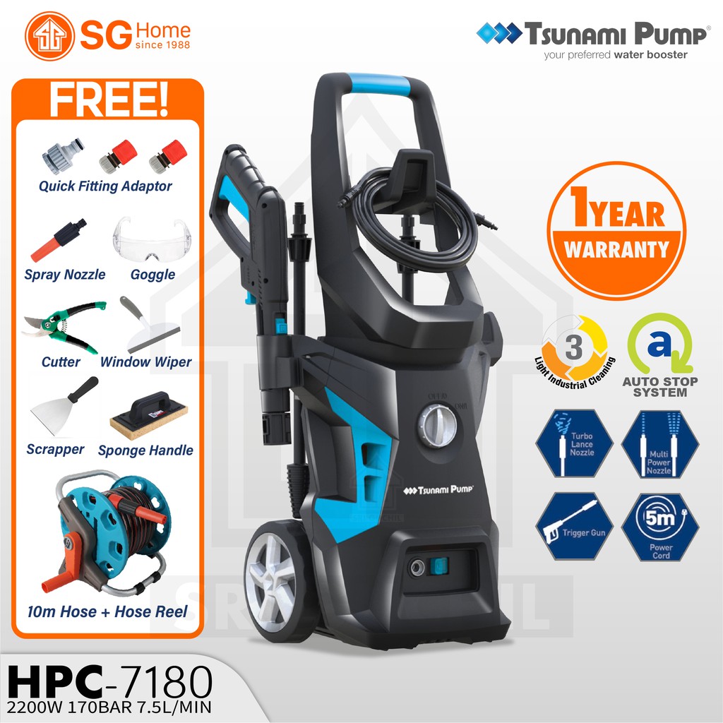 Tsunami HPC 7180 2200W High Pressure Cleaner Water Jet