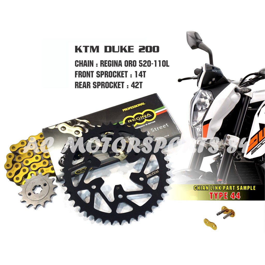 Sprocket Set KTM Duke 200 (Regina Chain100 Made In Italy) Shopee Malaysia