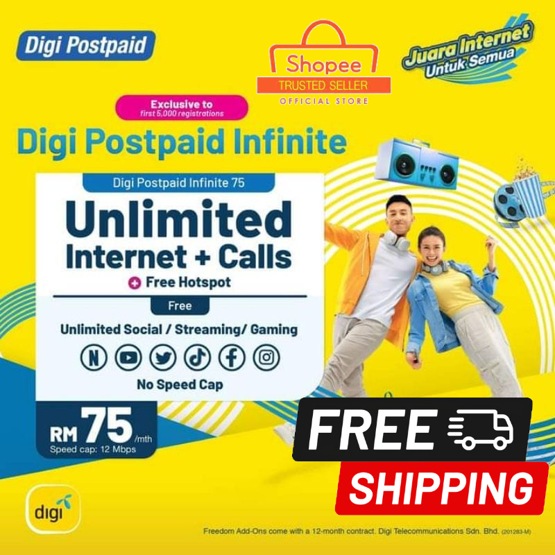 Digi 12Mbps Postpaid Infinite Plan Sim Card For Phone/Modem Get