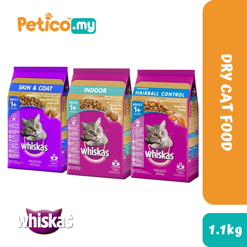 Whiskas 1.1kg Dry Cat Food (Hairball Control/Indoor/Skin & Coat