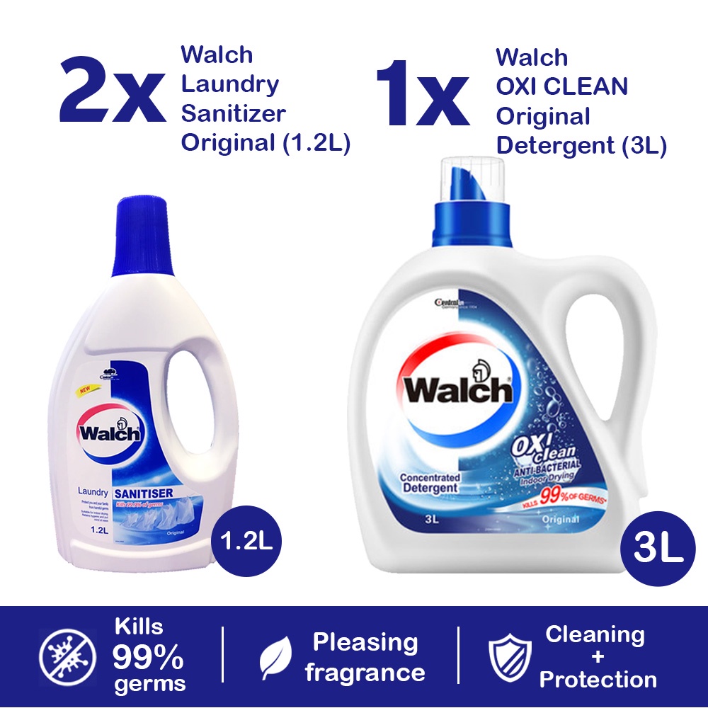 2x Original Walch Laundry Sanitiser 1.2L & Oxi Clean Liquid Laundry