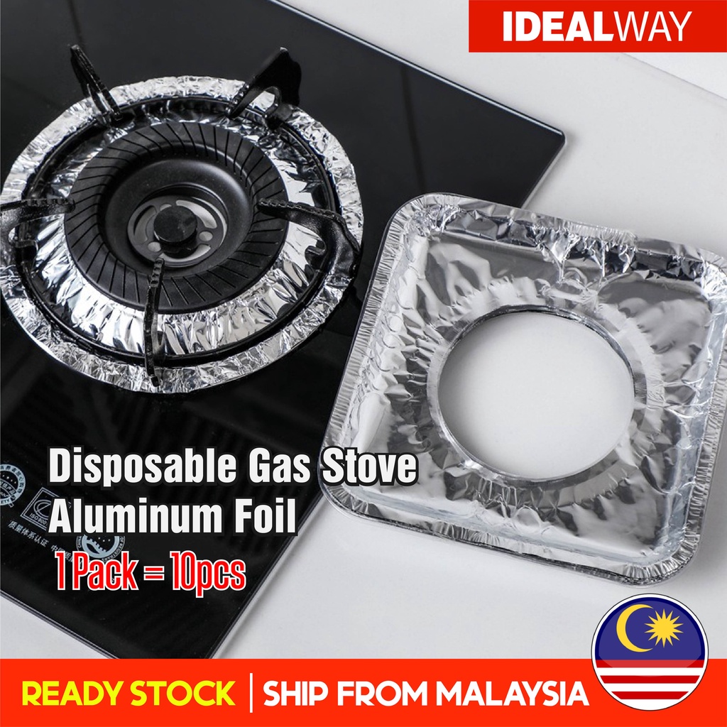 Idealway 10 Pcs Disposable Gas Stove Aluminum Foil Paper Alas Dapur