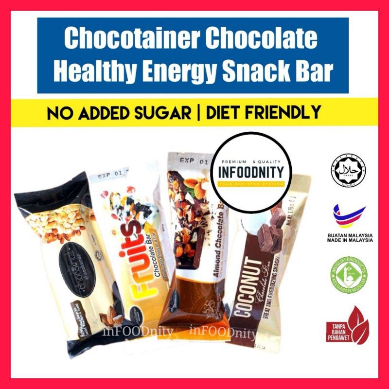 Chocotainer Energy Bar No Sugar Free Dark Chocolate Halal Snek Diet