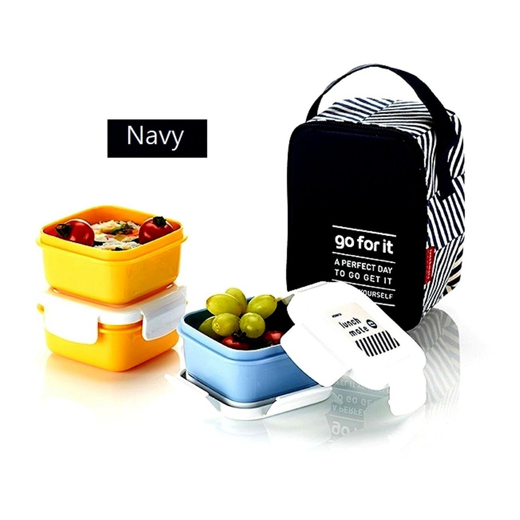 Komax Lunch Mate Mini 3 Stage Box Navy Color Bag Food Storage Keep Warm