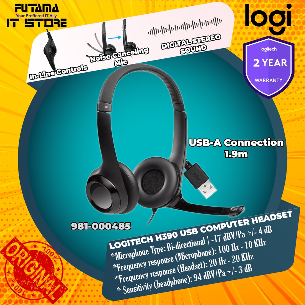 LOGITECH H390 USB COMPUTER HEADSET With enhanced digital audio and in