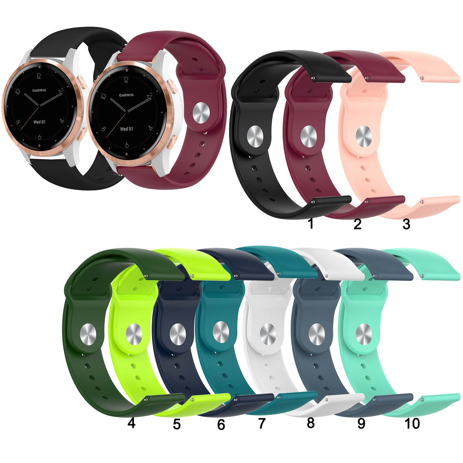 18mm Silicone Strap Watch Band for Garmin Vivomove 3s Vivoactive 4s