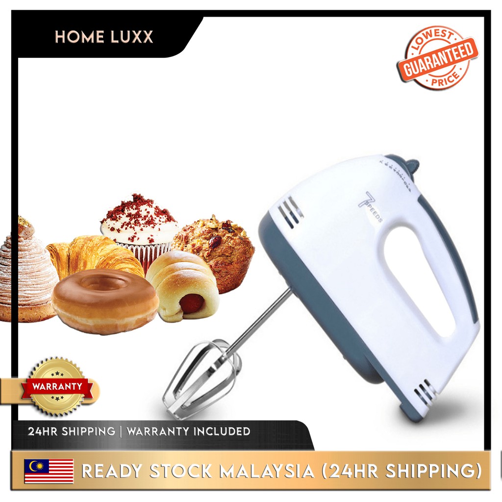 7Speed Egg Beater Hand Mixer Stainless Steel Chrome Dough