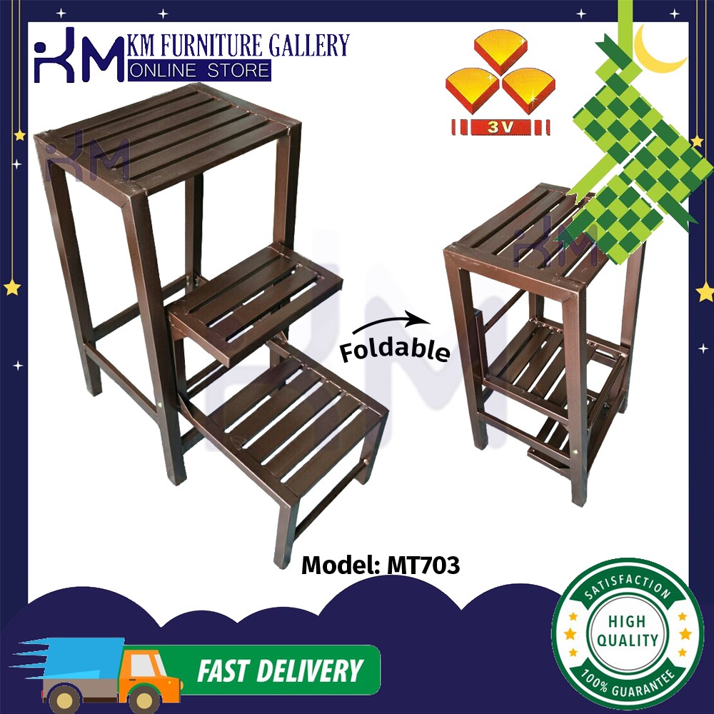 KM Furniture 3V MT703 Folding Chair Wrought Iron Foldable Step Ladder