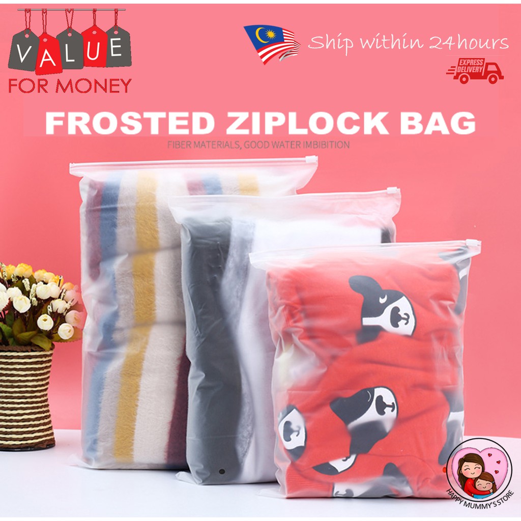 [MALAYSIA STOCK] Durable Frosted Zip lock Bag Clothes Storage Bag Travel Bag Zipper Plastic