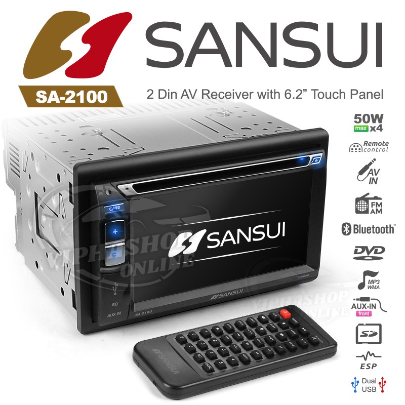 SANSUI SA2100 Double DIN Car CD DVD MP3 Player, Bluetooth 2 USB Slot Stereo AV Receiver Player