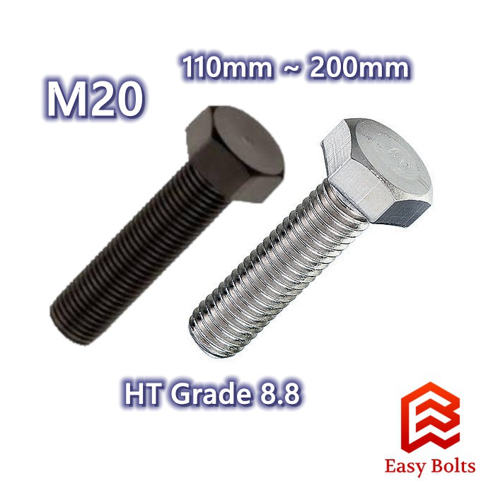 HT 8.8 Hex Bolt M20 x 110mm 200mm (Coarse Thread Pitch 2.5mm) (High