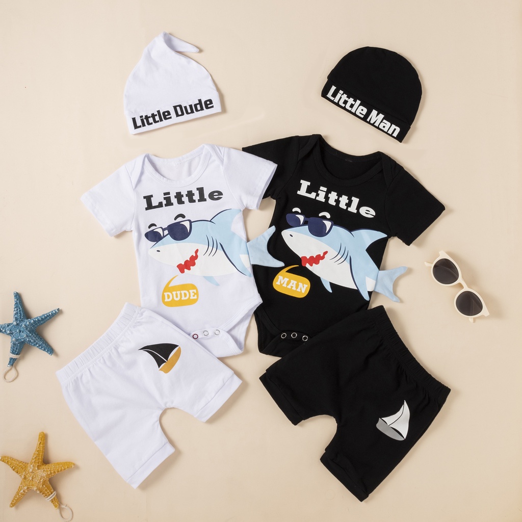 Newborn Boy Outfits Little Brother White Romper Short Sleeve Tops+Baby