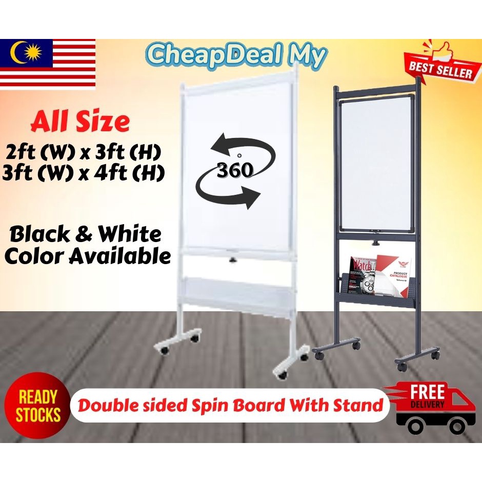 Double sided Spin whiteboard with stand 2x3 & 3x4 Shopee Malaysia