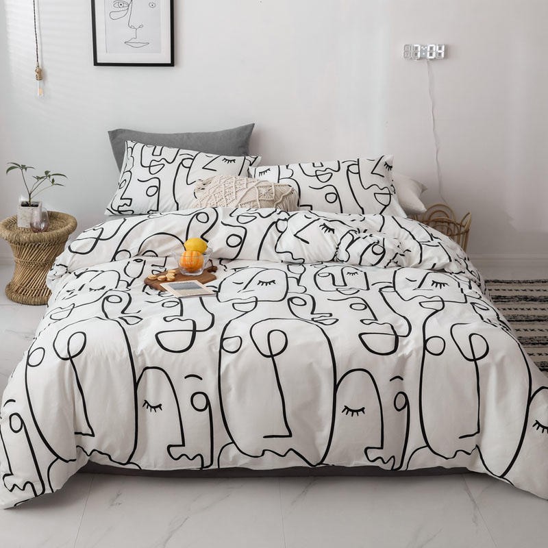Black And White Abstract Bedding 100Cotton Black and White Color Bedding Set Abstract Bed Cover Sets