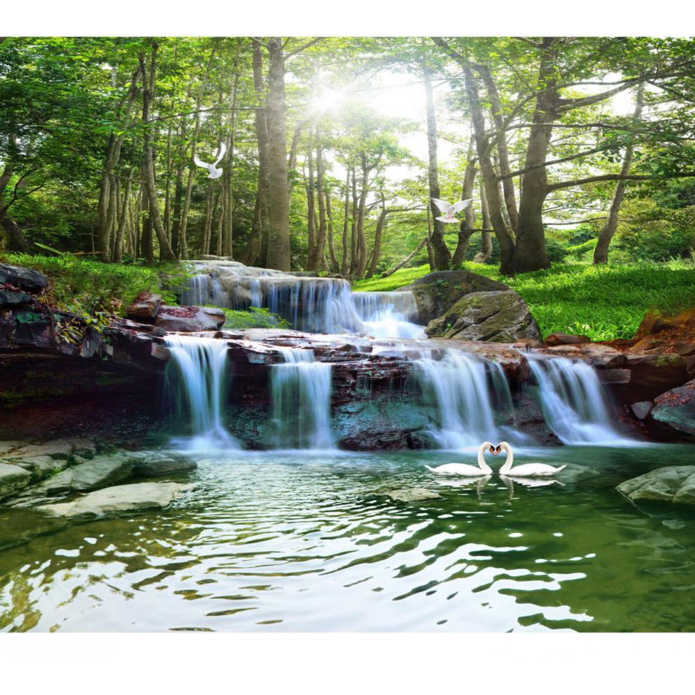 Flowing Water Waterfall forest 3d wallpaper,Living Room TV Wall bedroom