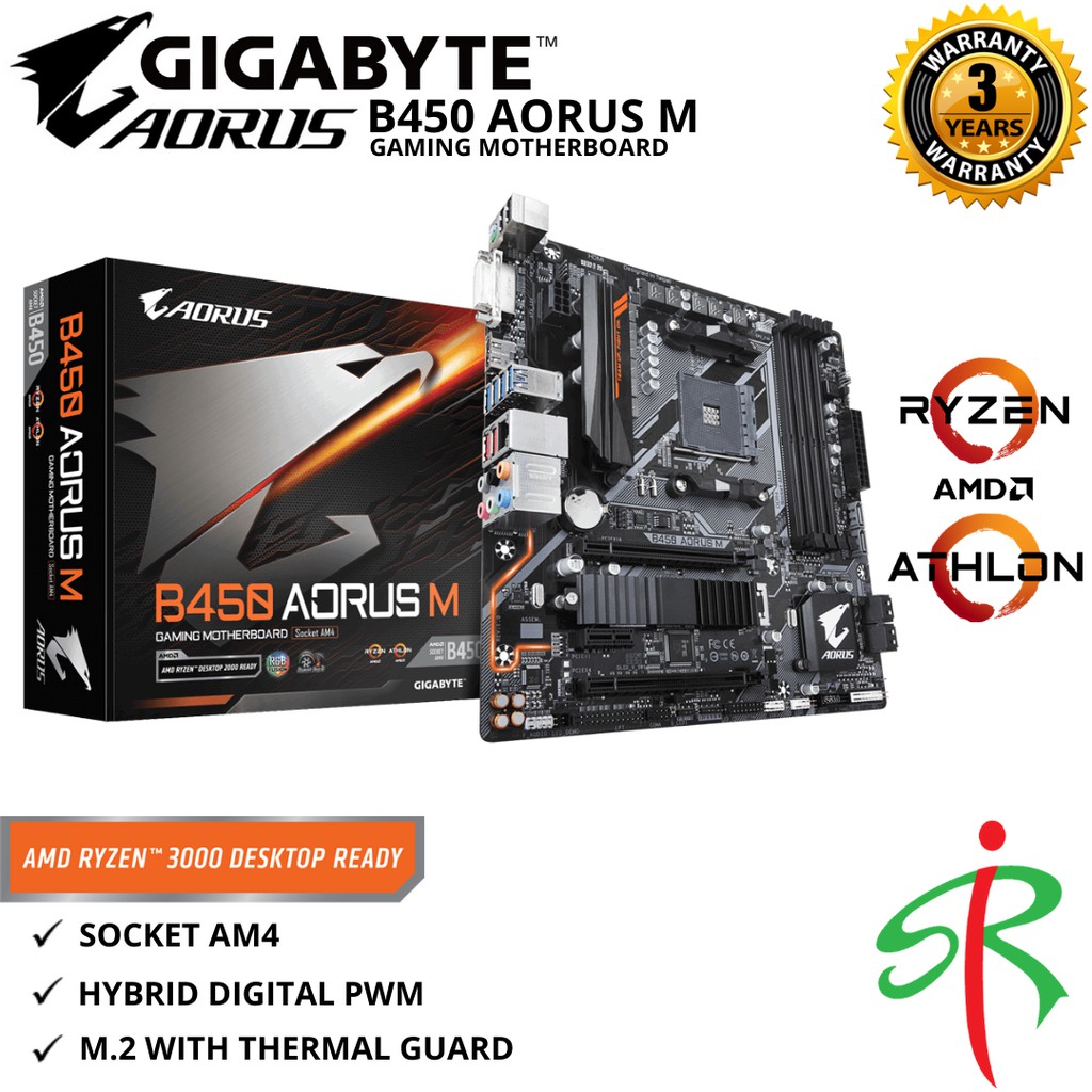 Gigabyte B450 AORUS M Micro ATX Gaming Motherboard (AM4 Socket