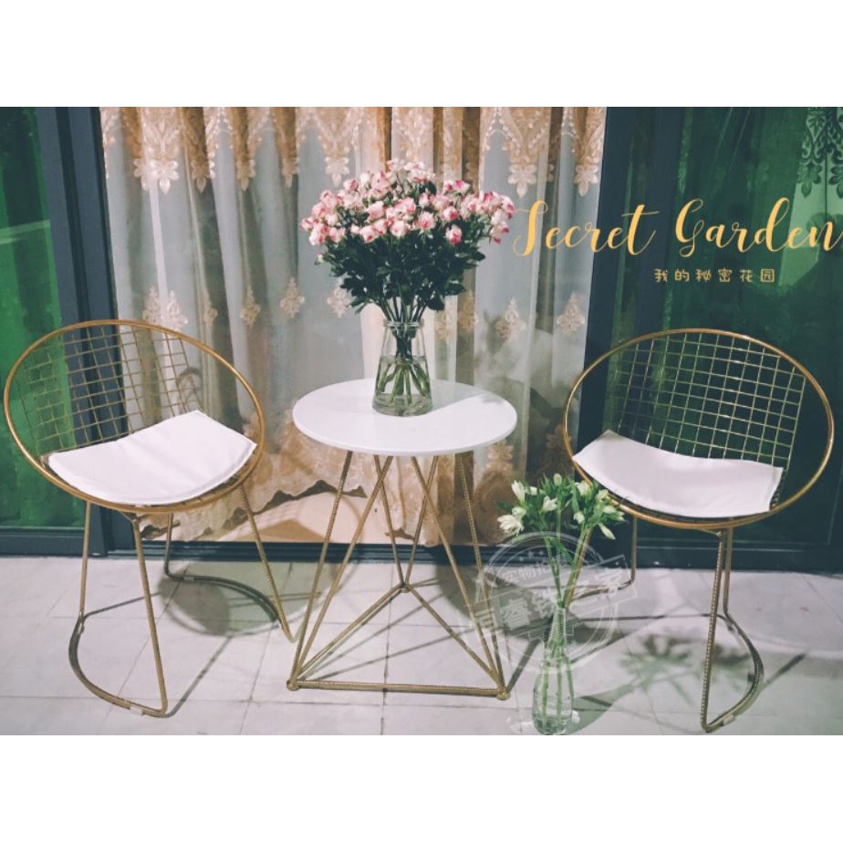 Net Gold shop table and chair combination Nordic balcony home iron art