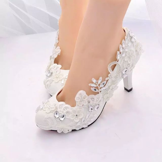 Kasut kawin lace putih wedding shoes kasut nikah murah