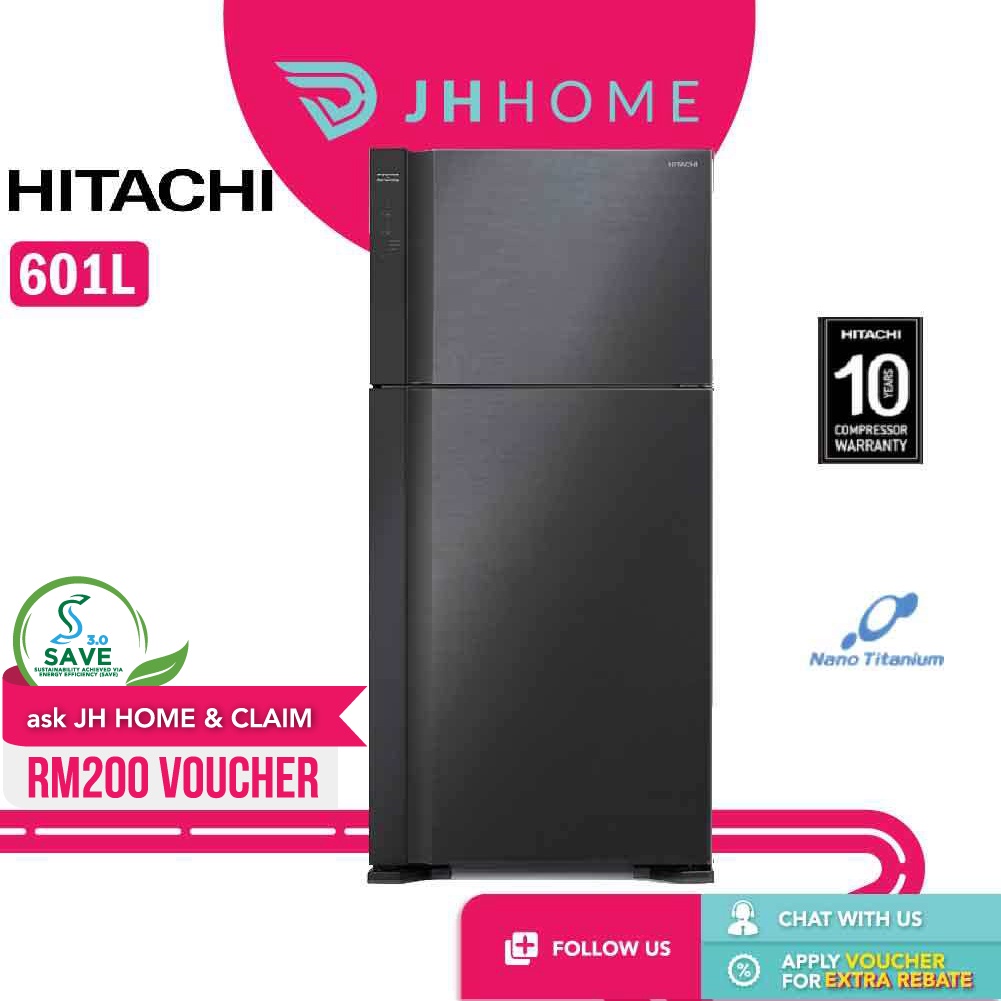 Hitachi 601L Inverter 2 Door Stylish Refrigerator RV710P7M1 BBK