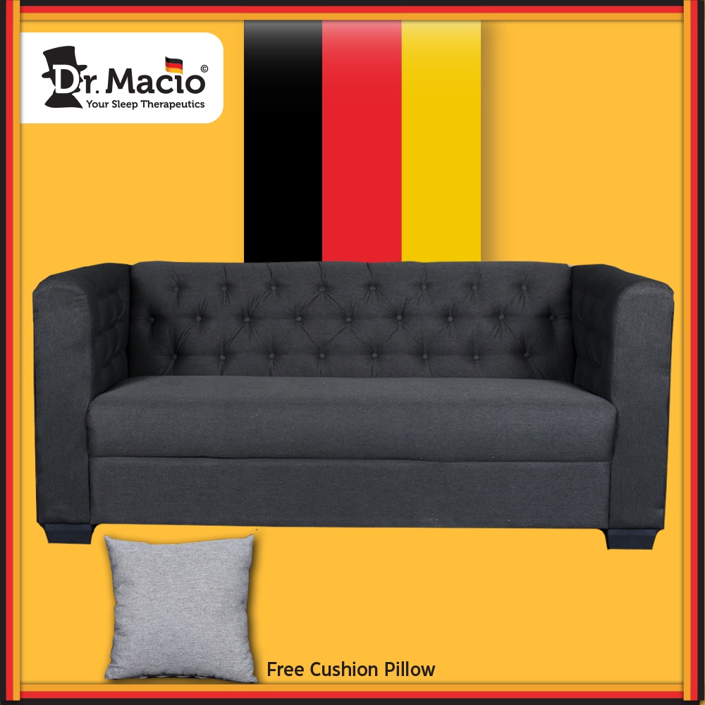 (Free Shipping) Dr. Macio Tuxedo Fabric 3 Seater Sofa (Free Sofa Pillow