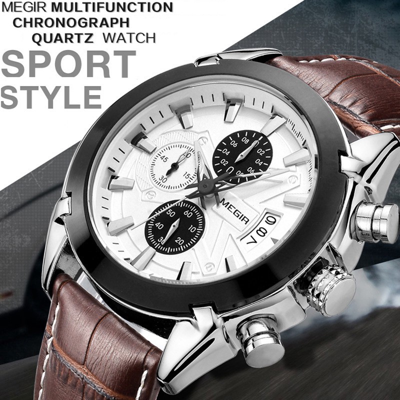 MEGIR Luxury Men's Watch Casual Fashion Quartz Waterproof Leather Strap Watches Shopee Malaysia