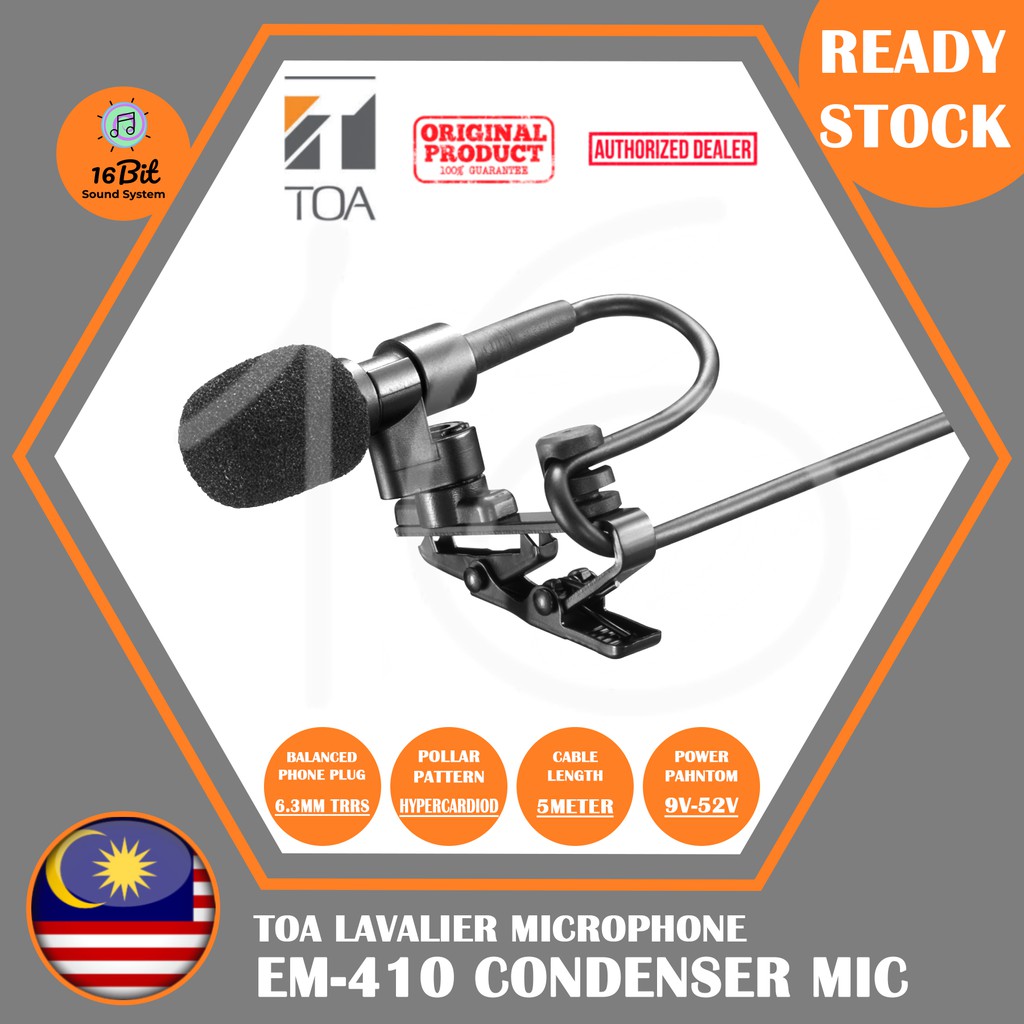 TOA Clip Microphone Condenser Microphone EM410 Lavalier Microphone operate with 952V DC