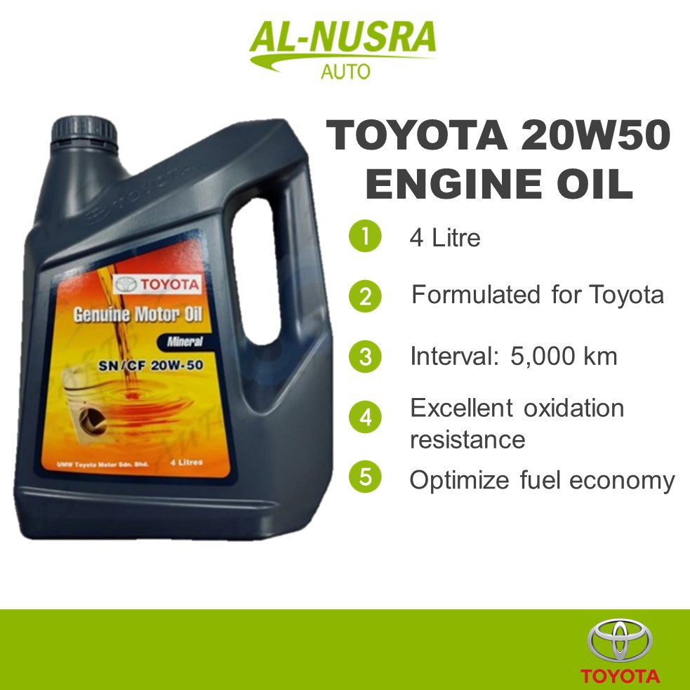 TOYOTA 20W50 ENGINE OIL 4L MINYAK HITAM MINERAL 20W50 MINYAK ENJIN