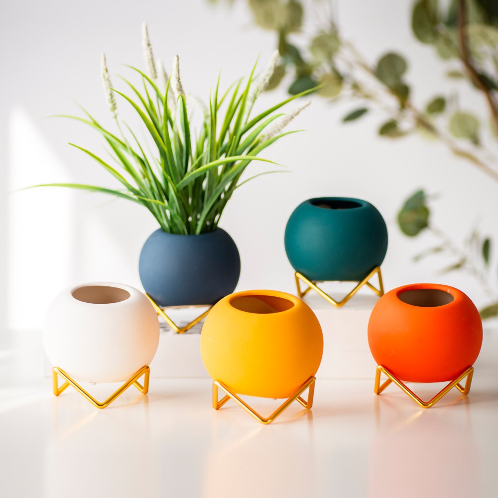 1 Pcs Creative Ceramic Round Mini Vase Modern Simple Succulent Flower