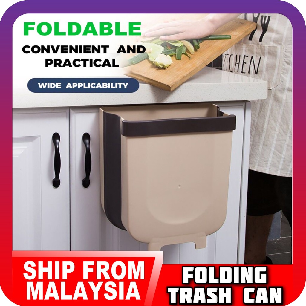 Foldable Dustbin Folding Waste Bin Kitchen Door Hanging Trash