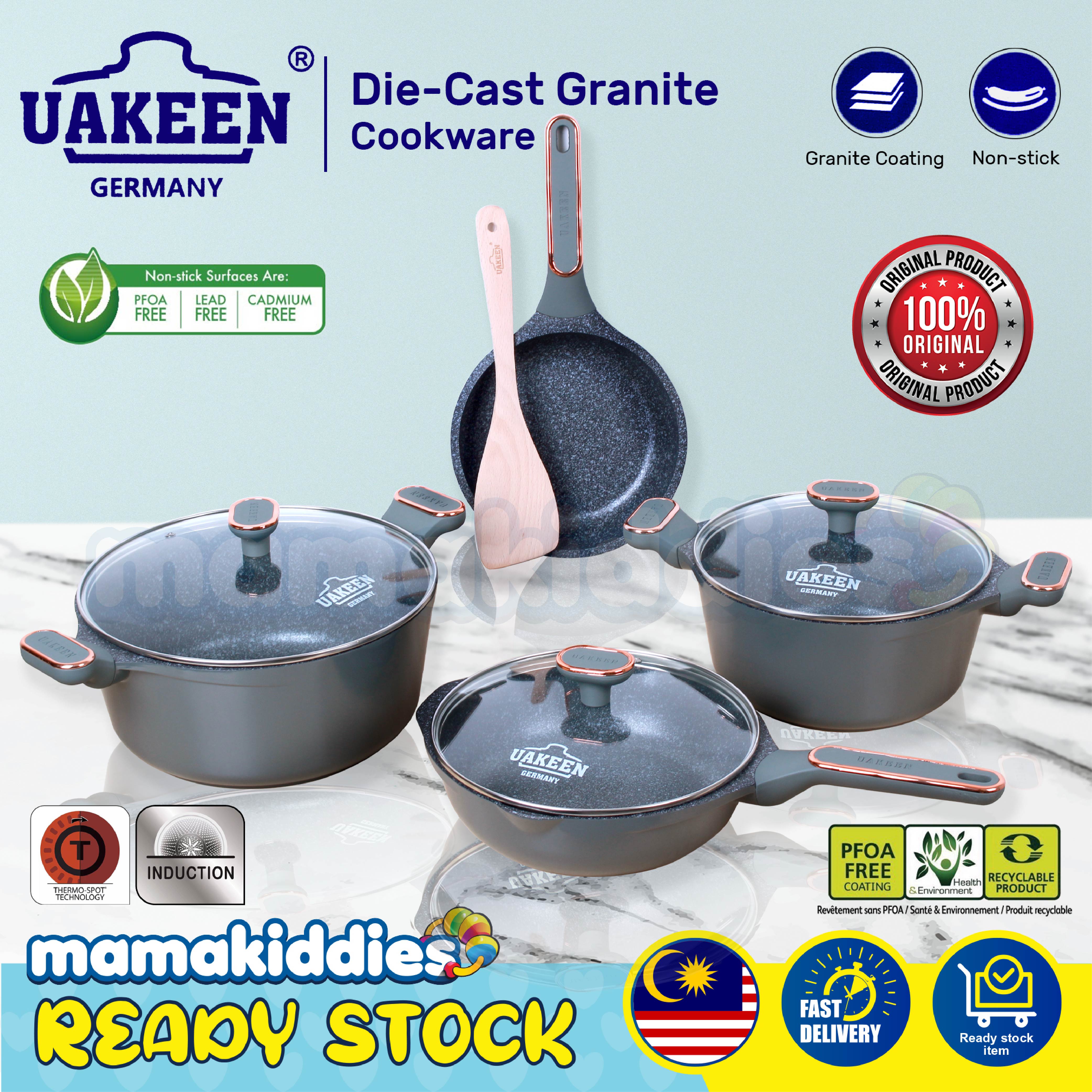 Original Uakeen 9 pcs DieCast Granite Cookware Set Cooking Nonstick