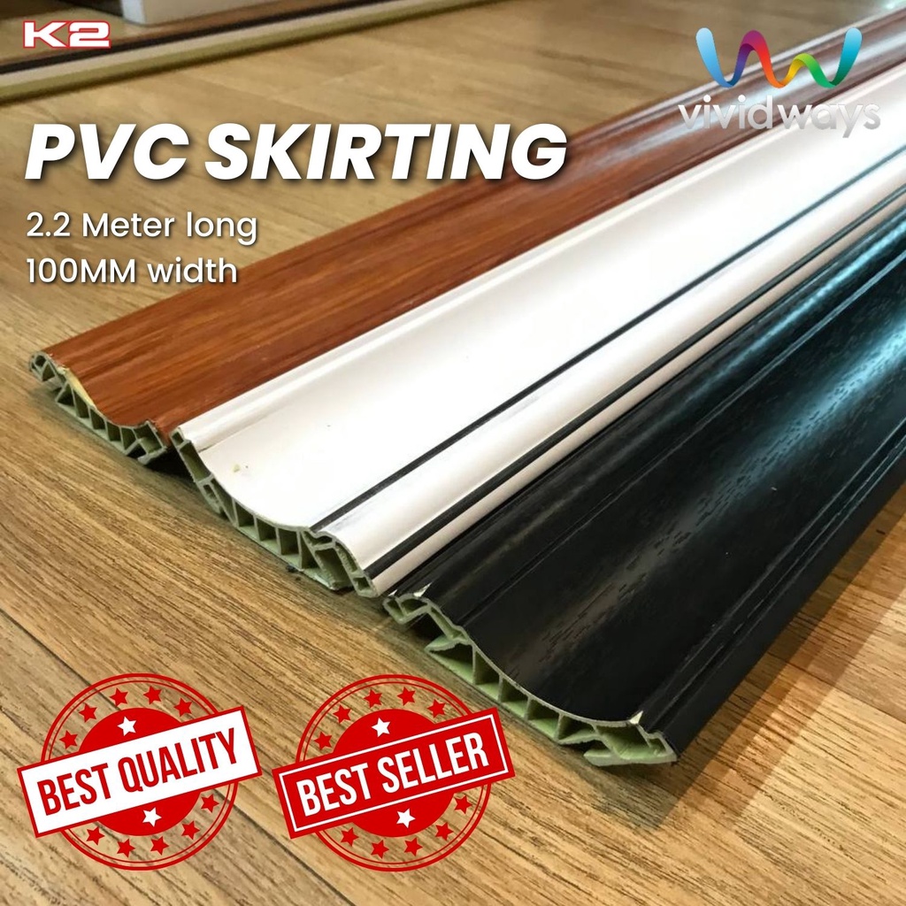 K2 VIVIDWAYS PVC SKIRTING 2.2 METER LONG 100MM HEIGHT(Black/White/Brown