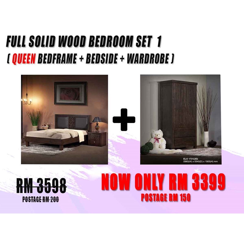 FULL SOLID WOOD BEDROOM SET 1 Shopee Malaysia
