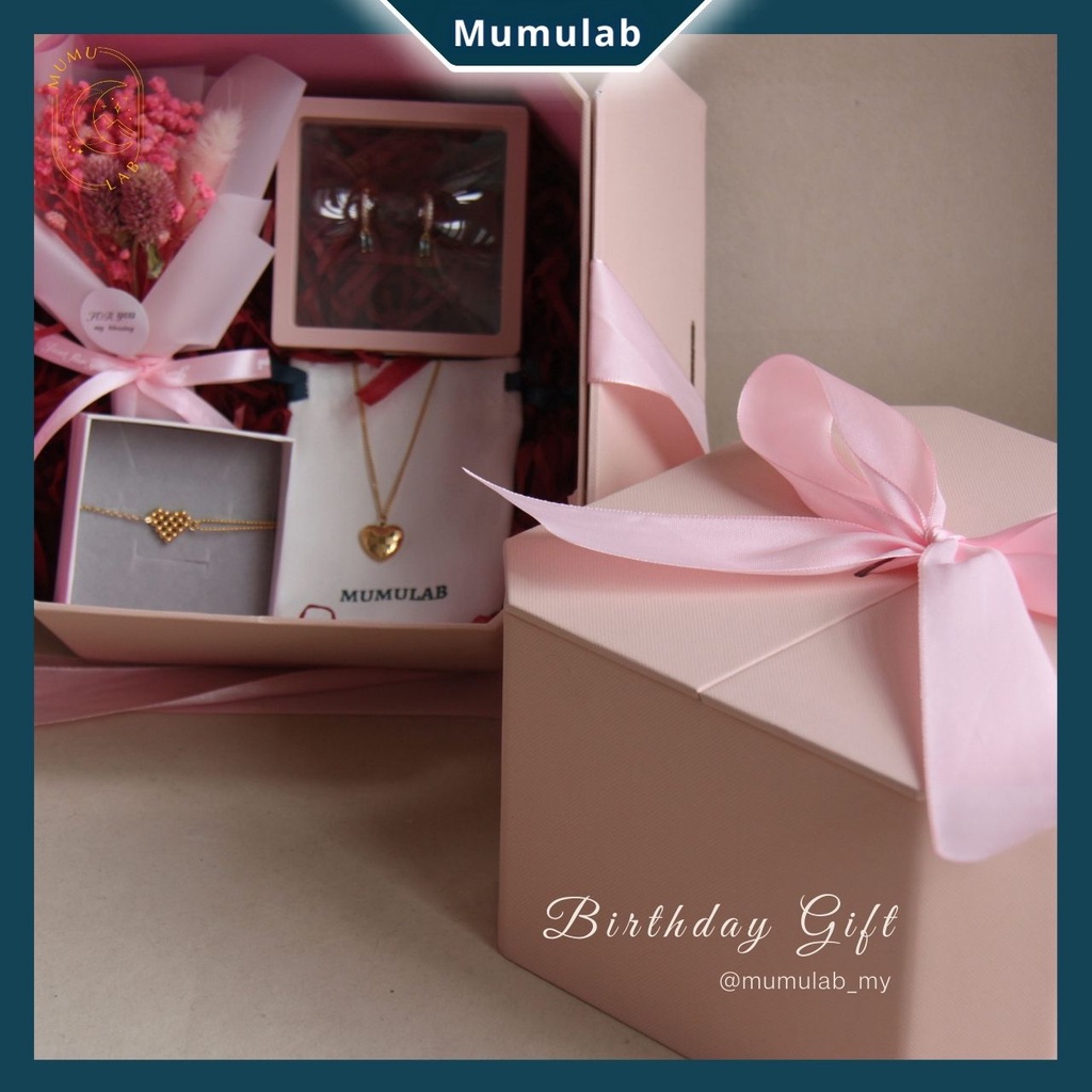 Mumulab Birthday Gift For Girlfriend Baby Breath Flower Bouquet Gift Set Gift Box Hadiah