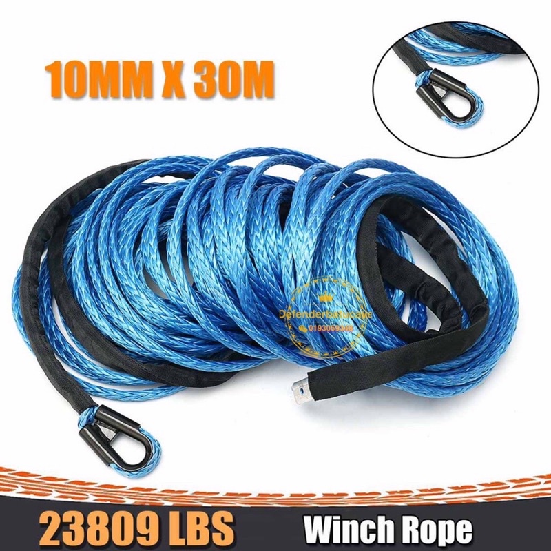 Winch plasma Rope 10 MM X 30M 90 Feet Blue Winch Line Towing Rope 23