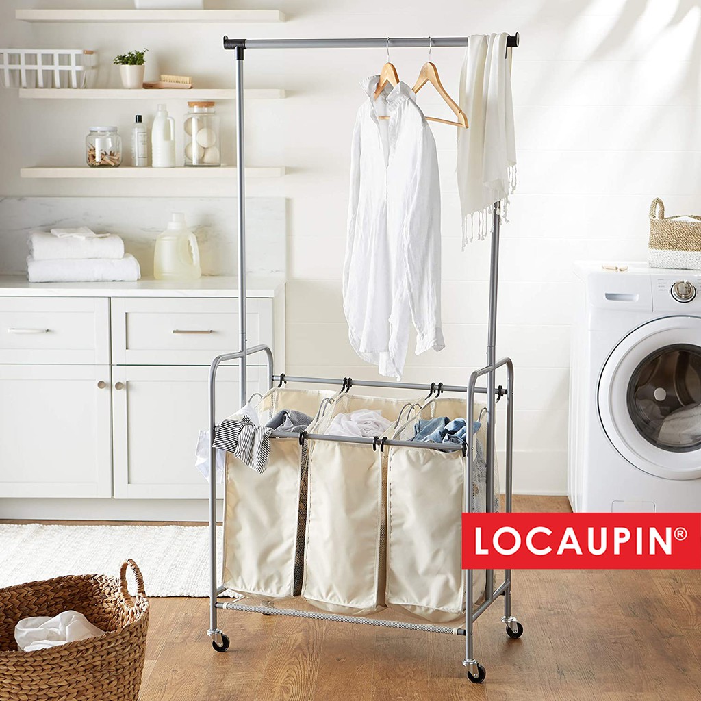 Locaupin Portable Laundry Sorter with Wheels and Attached Metal Hanging