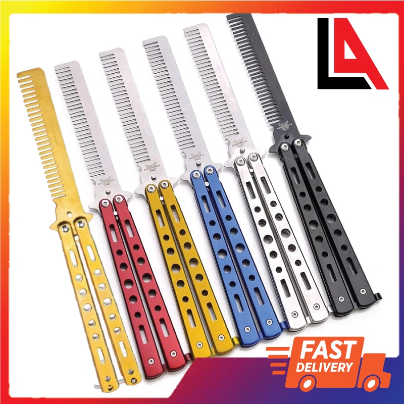 Stainless Steel Butterfly Knife Comb Hair Foldable Training Practice