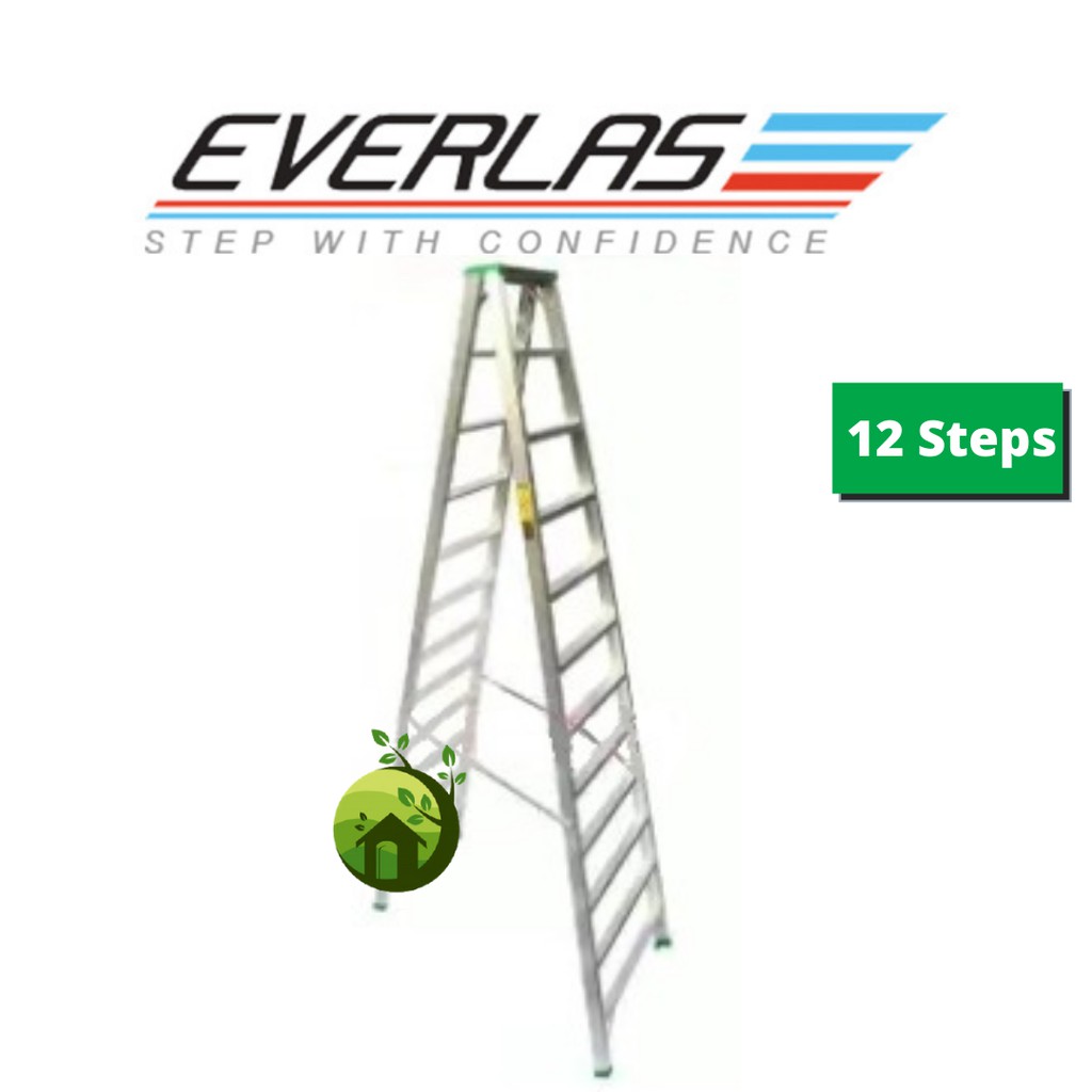 ORIGINAL DS12 Everlas 12 Steps Heavy Duty Aluminium Double Sided Ladder