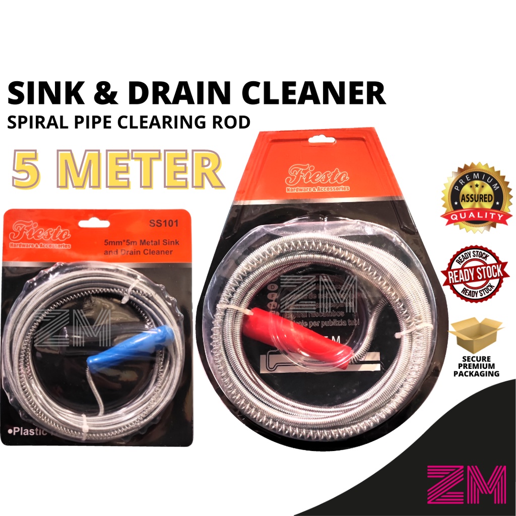 FIESTO 5 Meter Drain Snake Sink Unclog Spiral Plumber Snake Plumbing Spring Pipe Rod Dredge Tool