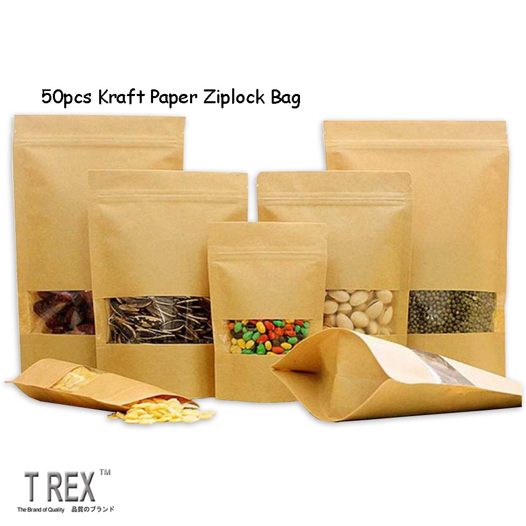 50pcs Brown Kraft Paper Zipper Bag / Zip Lock Bag / Zip Bag / Kraft
