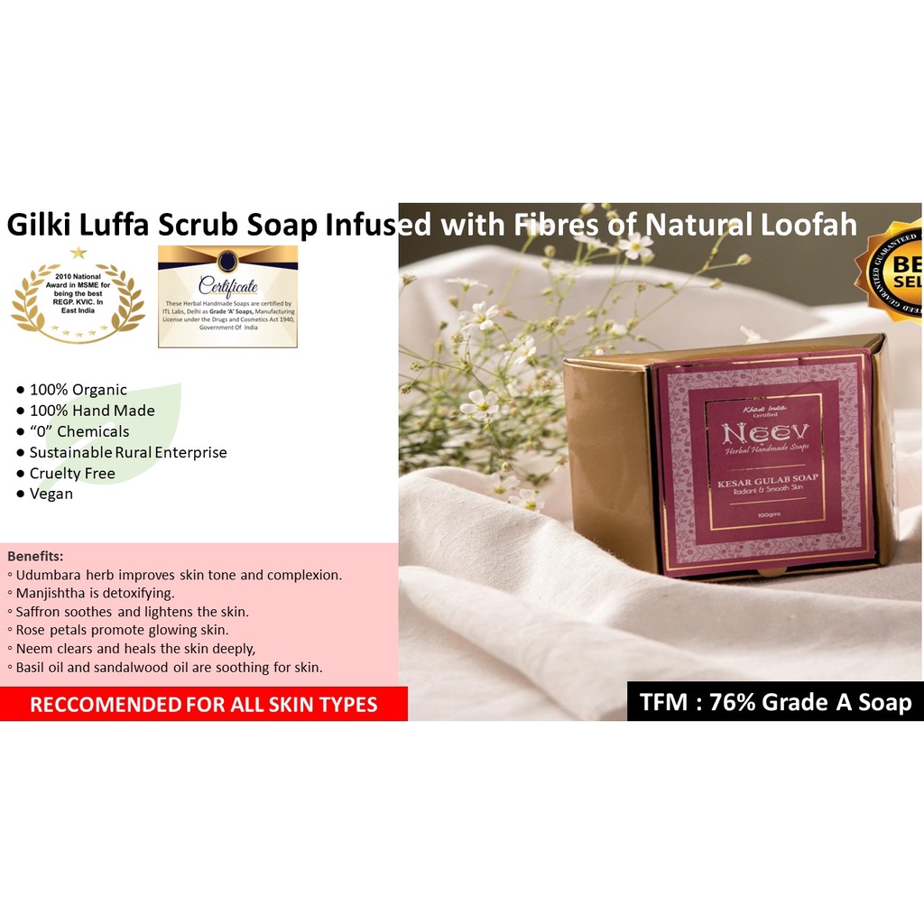 Organic Herbal Neev Kesar Gulab Soap For a Radiant and Smooth Skin (100