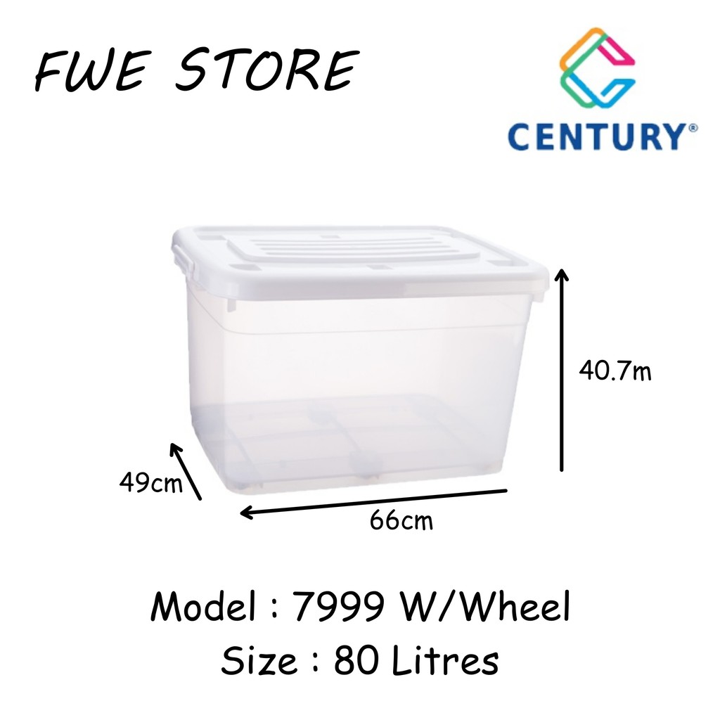 Century Transparent Storage Box With Wheel 80 Litres 7999 Shopee