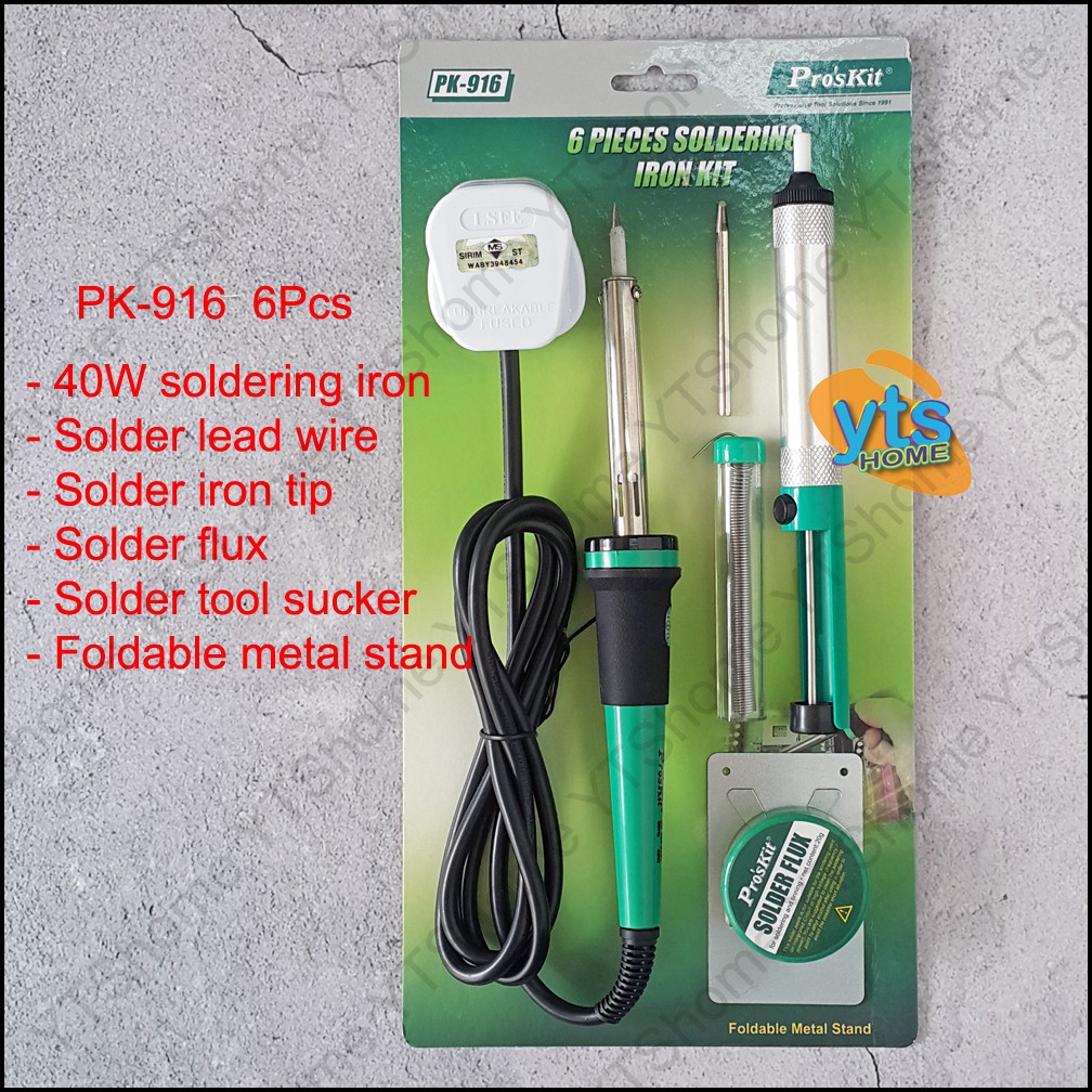 PROSKIT PK916 SOLDERING IRON KIT(40W SOLDER IRON+FLUX+DESOLDERING PUMP