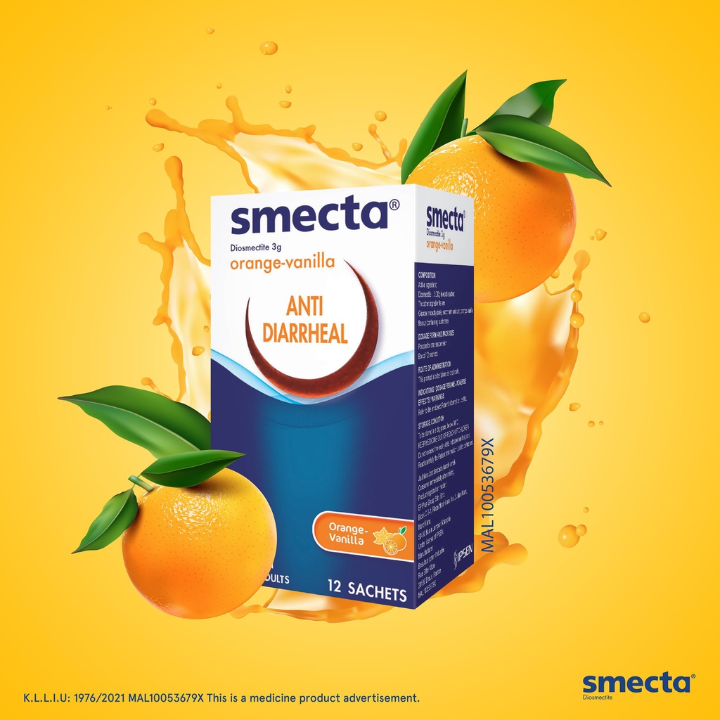 Smecta Diosmectite 3g Anti Diarrheal OrangeVanilla 12 Sachets Exp 10/
