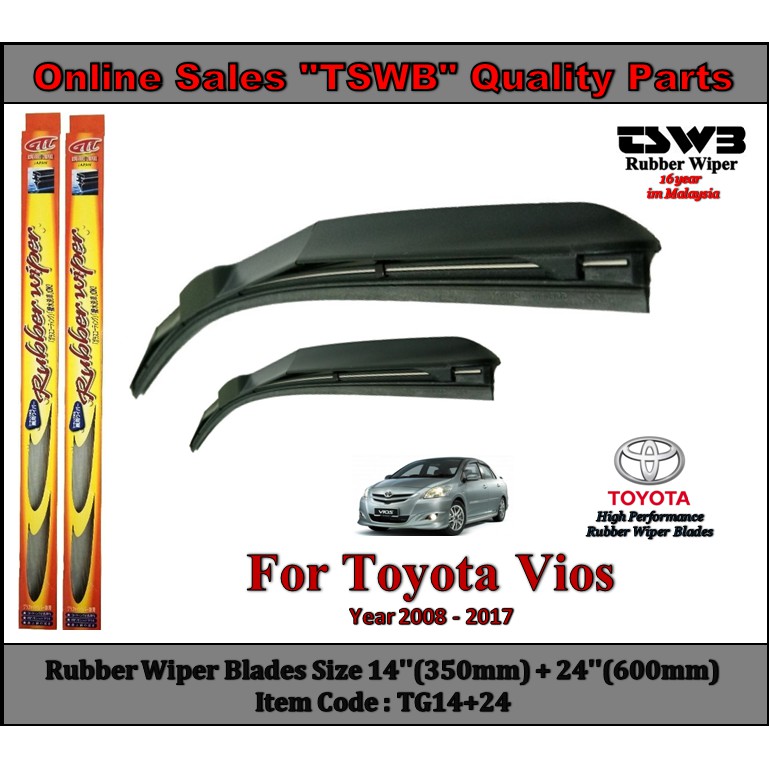 Toyota Vios (Year 2008 2017) New Design Rubber Wiper Blades (TG14+24