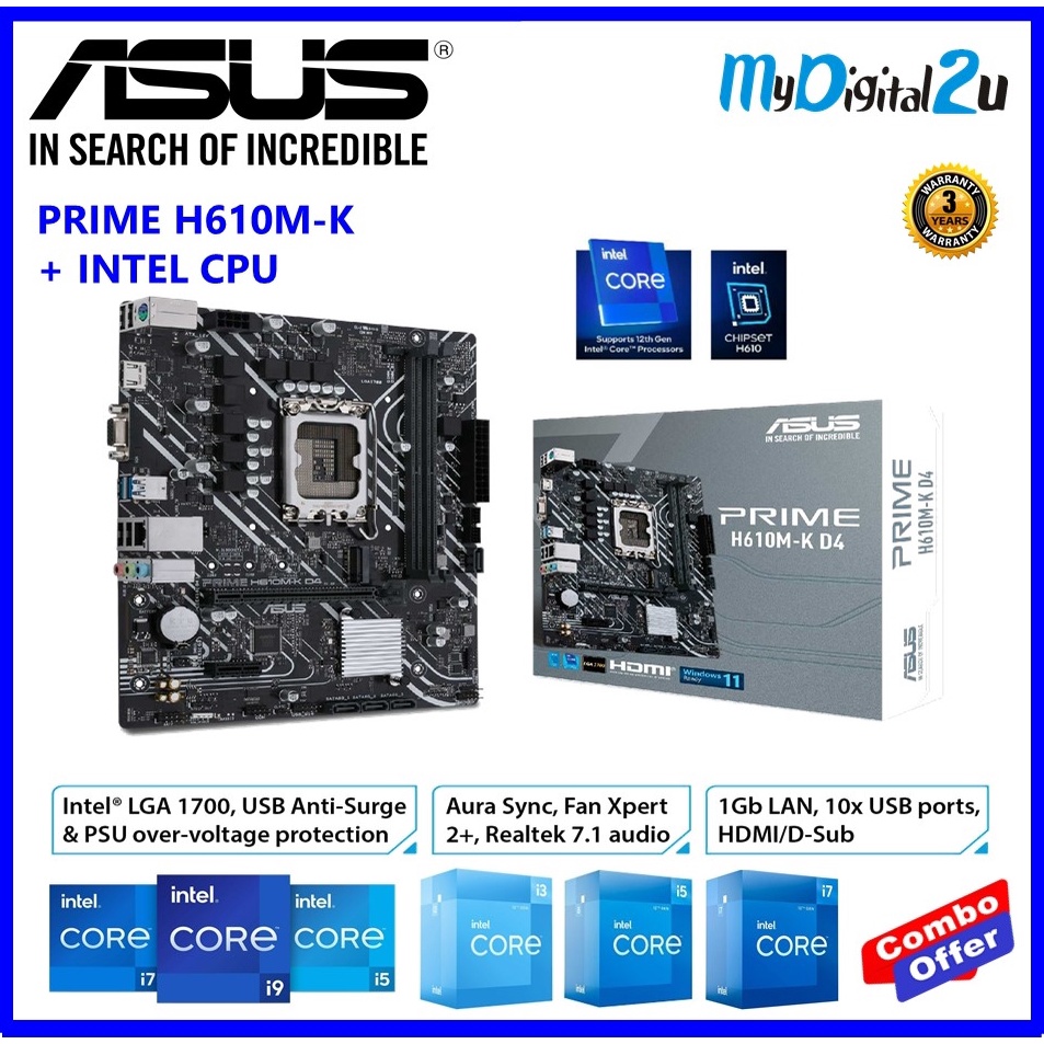 ASUS PRIME H610MK D4 (LGA 1700) mATX Motherboard + INTEL 12th Gen CPU