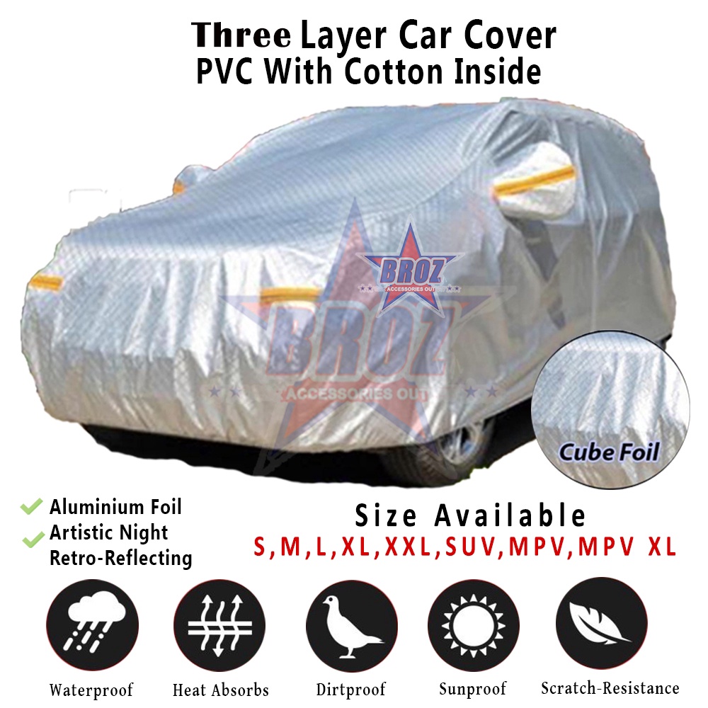 High Quality Durable Anti Scratch 3 Layers Car Cover PVC+Cotton